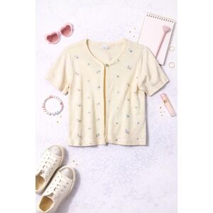 Cherokee Girl's Light Yellow Floral Embroidered Knit Cardigan‎ Top